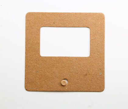Brown kraft paper frame tag with a rectangular window for packaging, product labels and crafts.