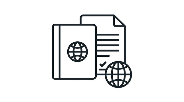 Passport and document with globe icon for international travel and application concept