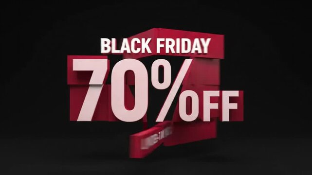 Black Friday 70 Percent Off Sale Animated Typography on Dark Background