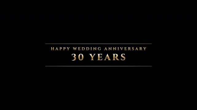 Golden thirty years anniversary wedding text on transparent background. 4K alpha channel