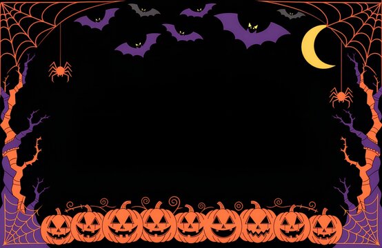 Holiday event halloween banner background concept Halloween background with pumpkins and haunted house - 3D render. Halloween background with Evil Pumpkin. Spooky scary dark Night forrest, Scary