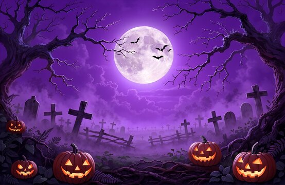 Holiday event halloween banner background concept Halloween background with pumpkins and haunted house - 3D render. Halloween background with Evil Pumpkin. Spooky scary dark Night forrest, Scary