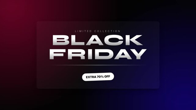 Black friday limited collection banner highlights metallic text and extra discount button over a dark gradient background.