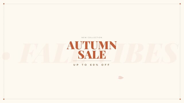 Autumn sale promotional poster featuring warm seasonal text elements against a light beige background designed for retail marketing campaigns and discounts.
