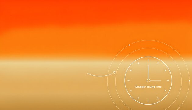 Minimalist clock icon with time adjustment arrows against an orange gradient background change management daylight saving shift face vector art graphic design