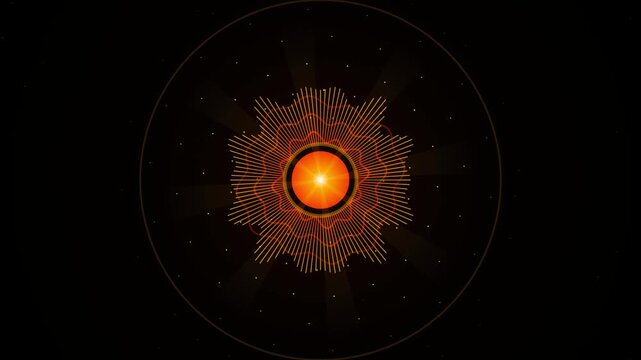 Abstract Orange Sun Mandala Animation with Particles and Glow Effects