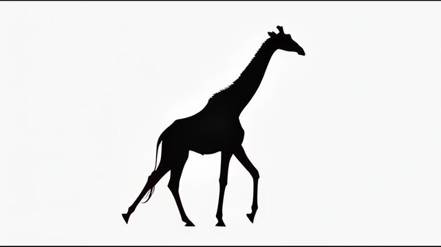 Walking Giraffe Silhouette Isolated on White Background