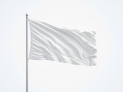 White flag waving on a pole against plain background