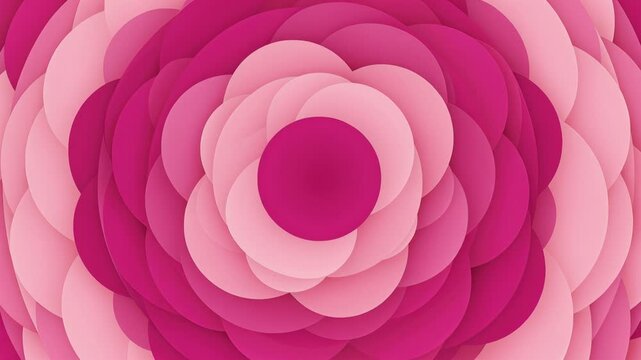 Graphic animation featuring pink circular shapes, expanding smoothly outward until they cover the entire screen, creating a vibrant seamless transition effect for video backgrounds, 4K video