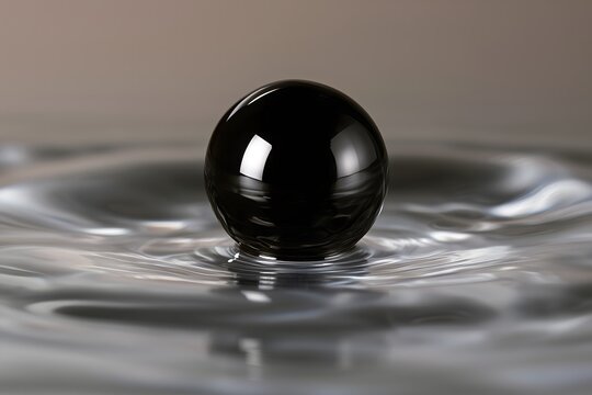Perfect spherical black liquid bead catching ring light reflections