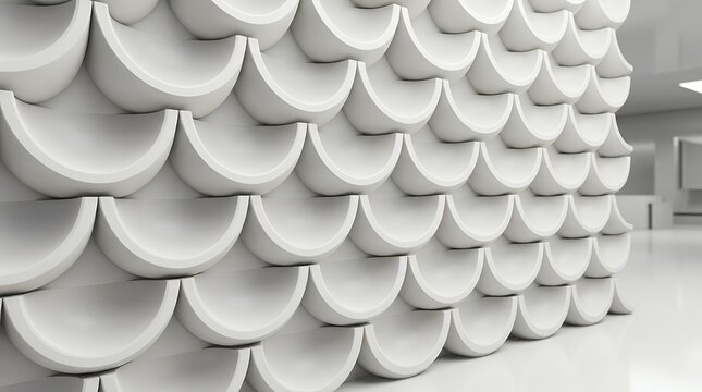 White concave curved geometric sphere pattern structure minimalist abstract design architectural futuristic backdrop white concave hemisphere tiled background 3d render tech geometric sphere