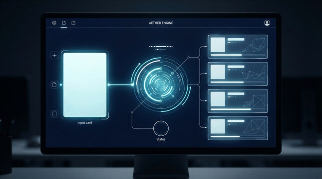 Aether engine software interface on high resolution monitor for industrial automation use.