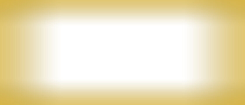 Golden rectangular vignette border graphic element with soft center gradient light focus
