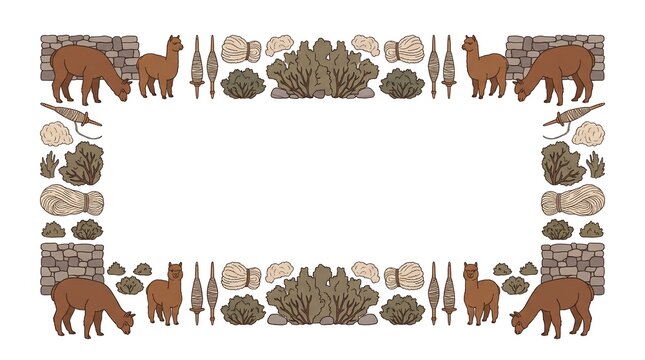 Rustic Alpaca Farming and Wool Yarn Vector Frame Border Template