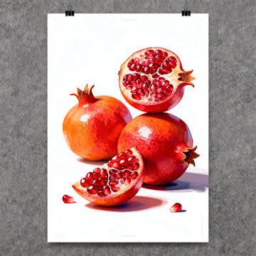 Impressionist Still‑Life Painting Of Fresh Pomegranate