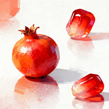 Impressionist Still‑Life Painting Of Fresh Pomegranate