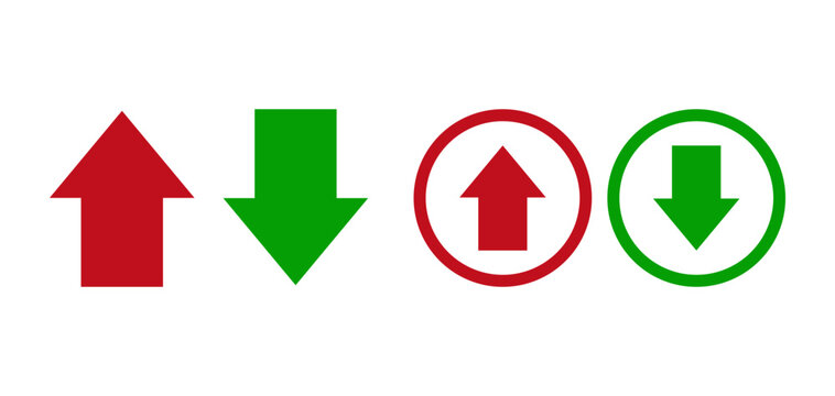 Red and green up down arrow icons on a white background representing direction and status