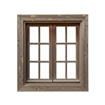 Wooden window frame isolated on white background