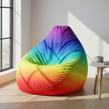 Rainbow bean bag chair isolated on white background