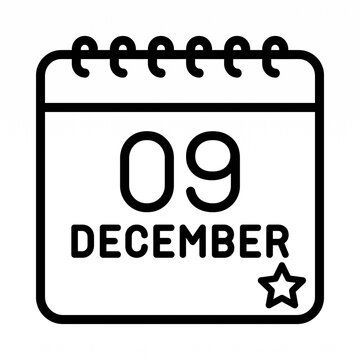 Calendar icon showing december nine in black outline style
