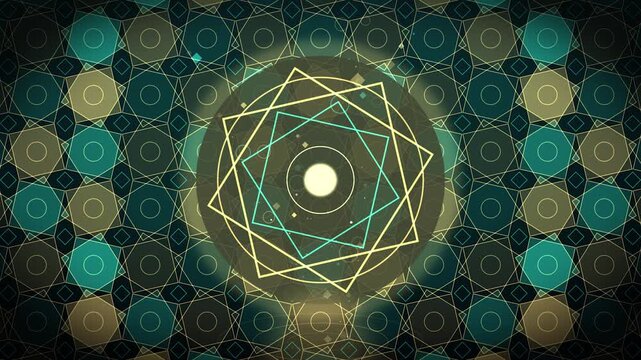 Geometric mandala pattern with glowing central light during a subtle zoom out