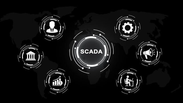 Advanced scada system interface featuring global network connectivity and industrial automation for digital infrastructure, cyber security, smart manufacturing, and real-time data monitoring analytics