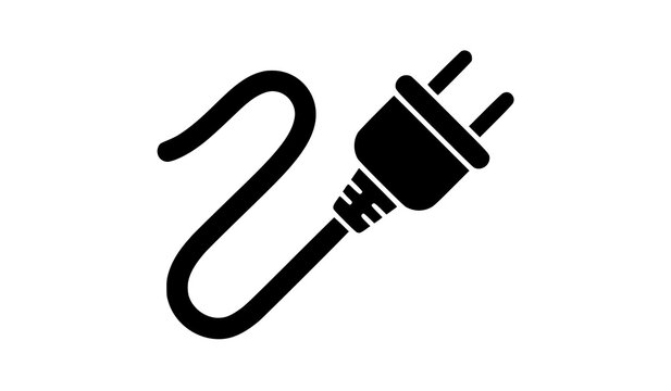 Electric power plug with curved cord vector icon representing energy supply and appliance connection isolated