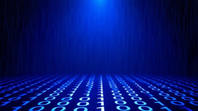 Abstract Blue Binary Code Digital Data Stream Background