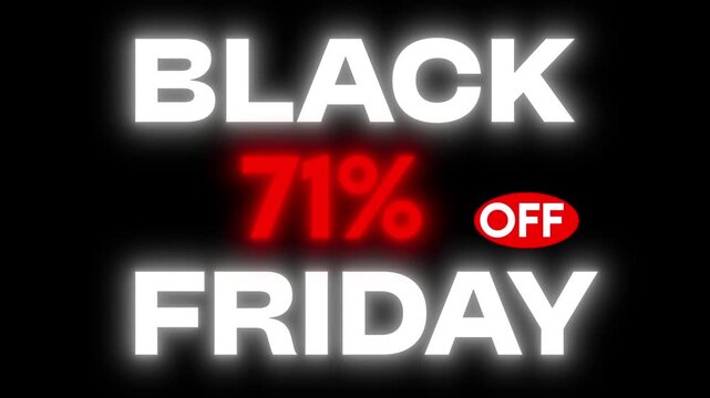 Black Friday 71 Percent Off Sale Motion Graphics Animation with Glowing Neon Typography on Dark Background
