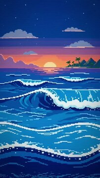 pixel of an ocean sunset with wave swells