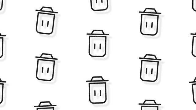 Animated Trash Icon Pattern Background with Alpha Channel - Minimalist Trash Can Grid Overlay