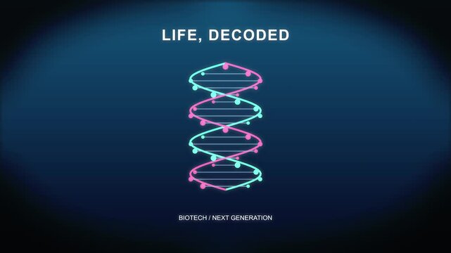 DNA helix rotating smoothly in front of blue gradient with text 'LIFE DECODED
