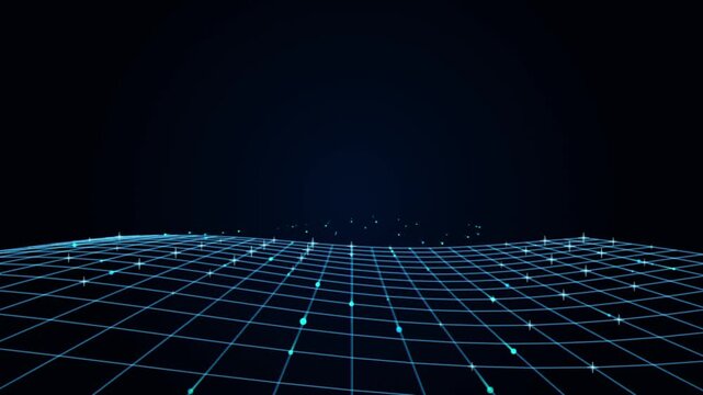 Futuristic digital grid wave cyberspace wireframe technology background looping animation motion