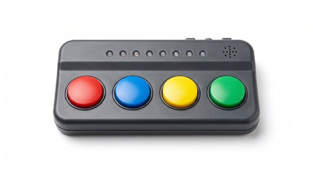 Electronic memory training game board with colorful glowing buttons