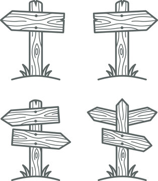 Hand-drawn wooden signs on posts set
