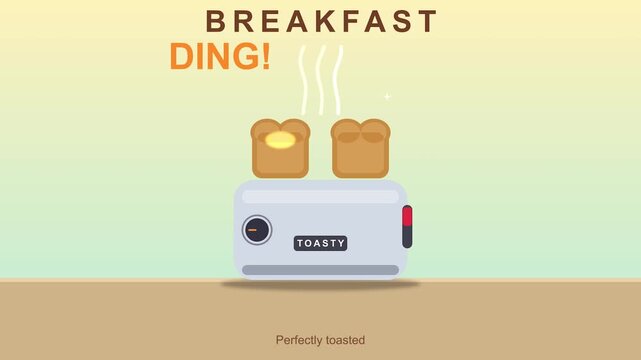 Toaster popping up toast during morning meal preparation with warm ambient lighting