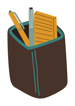 Stationery Pen Holder with Pens and Notepad for Workspace Organization