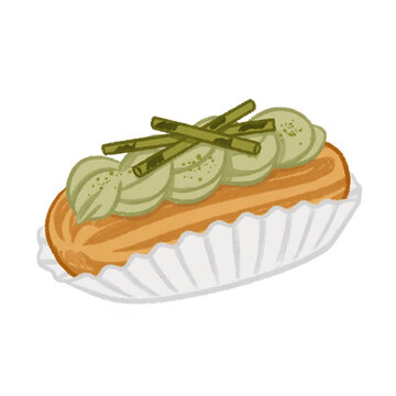 Matcha eclair sticker illustration topped with green tea cream and matcha sticks