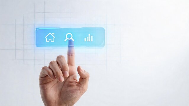 hand pushing a button on a touch screen interface
