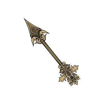 Vintage ornate golden arrow vector illustration with intricate vintage decorative details isolated on transparent background for medieval antique design