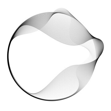 abstract black line wave circle frame isolated on white background for minimal logo emblem tech badge typography copy space and vector design element