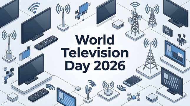 Isometric tech world television day 2026 poster asset