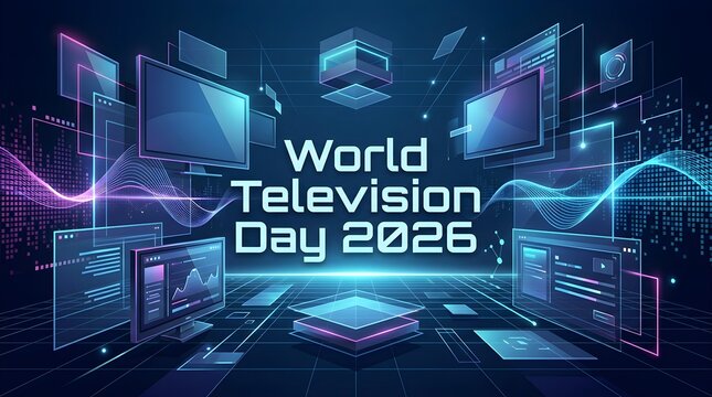 Cyberpunk neon world television day 2026 poster design graphic