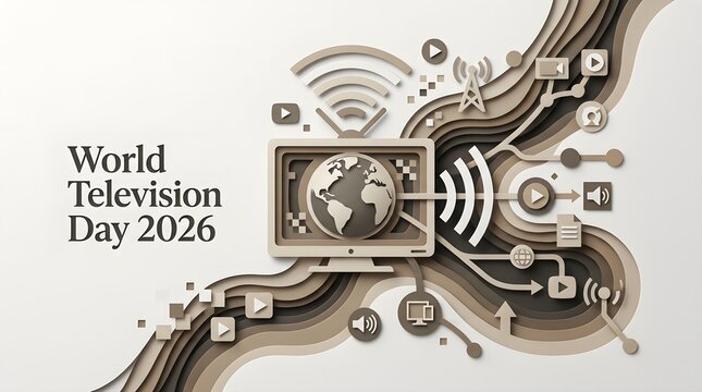 Layered papercut world television day 2026 poster design art