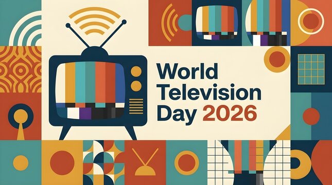 Colorful retro television poster design for World Television Day 2026