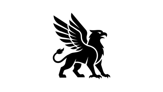 Powerful griffin mythical creature silhouette icon for logo design