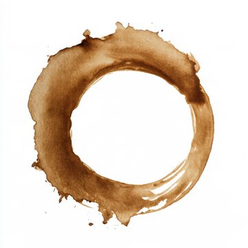 Dark coffee stain circle, irregular watercolor edge, white background