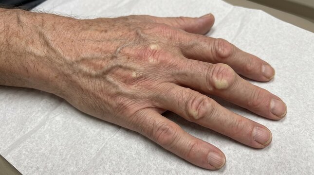 Chronic Tophaceous Gout Showing Chalky Nodules Around the Finger Joints