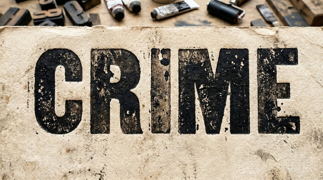 Crime Concept Grunge Text with Art Supplies Vintage Background