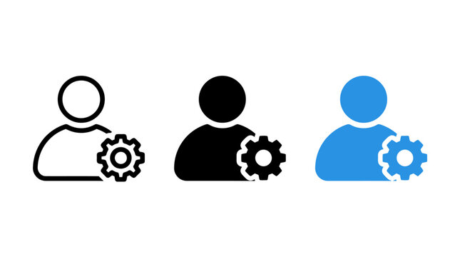 Vector account management icons with user profile silhouette and gear symbol